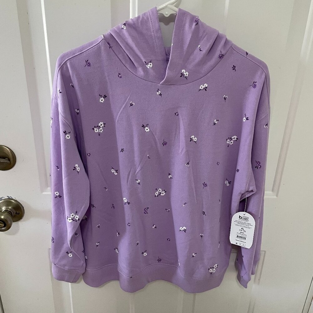 Wonder Nation - Purple Floral Pullover Fleece Hoodie - Girls 14/16 Plus - NWT